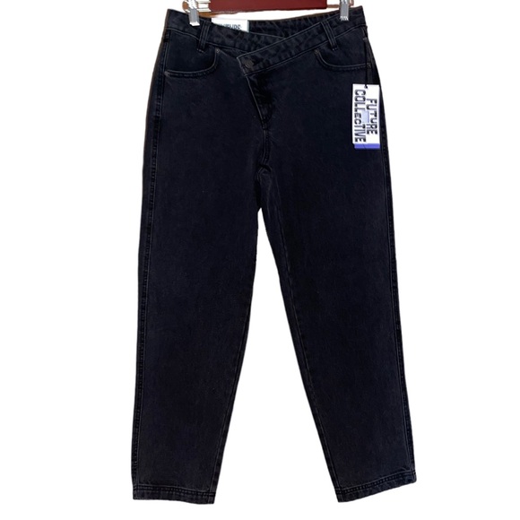 NWT Future Collective Asymmetrical Tapered Leg Jean in Faded Black - Picture 5 of 12